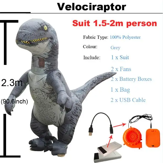 Горячая надувной Велоцираптор T Rex динозавр костюм Косплей Фэнтези Хэллоуин вечерние для взрослых - Color: Velociraptor
