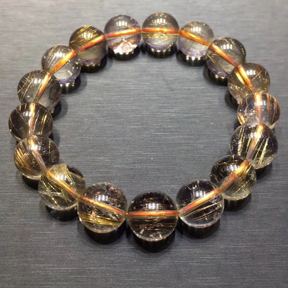 

13mm Genuine Natural Copper Rutilated Quartz Crystal Bracelet Round Beads Woman Lady Gift Gemstone Bracelets AAAAA Drop Shipping