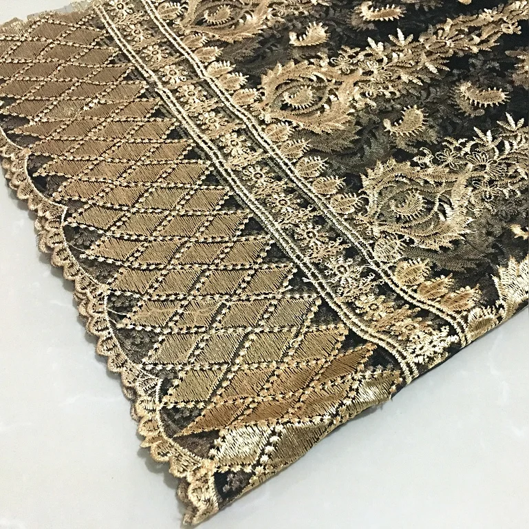 

LASUI 1y=1 lot black mesh Multicolor gold thread embroidery lace fabric aprico handmade diy clothing dress cloth X0445