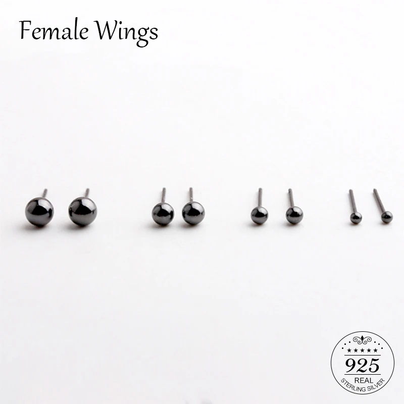 

Female Wings Lovely 925 Sterling Silver Earrings Black Ball Stud Earrings For Women Girls Silver Jewelry Anniversary Gifts FE105