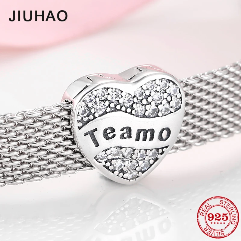 

High Quality 925 Sterling Silver Full of love gift Te amo Heart Clip Beads Fit Reflection Bracelet For Women Jewelry Making