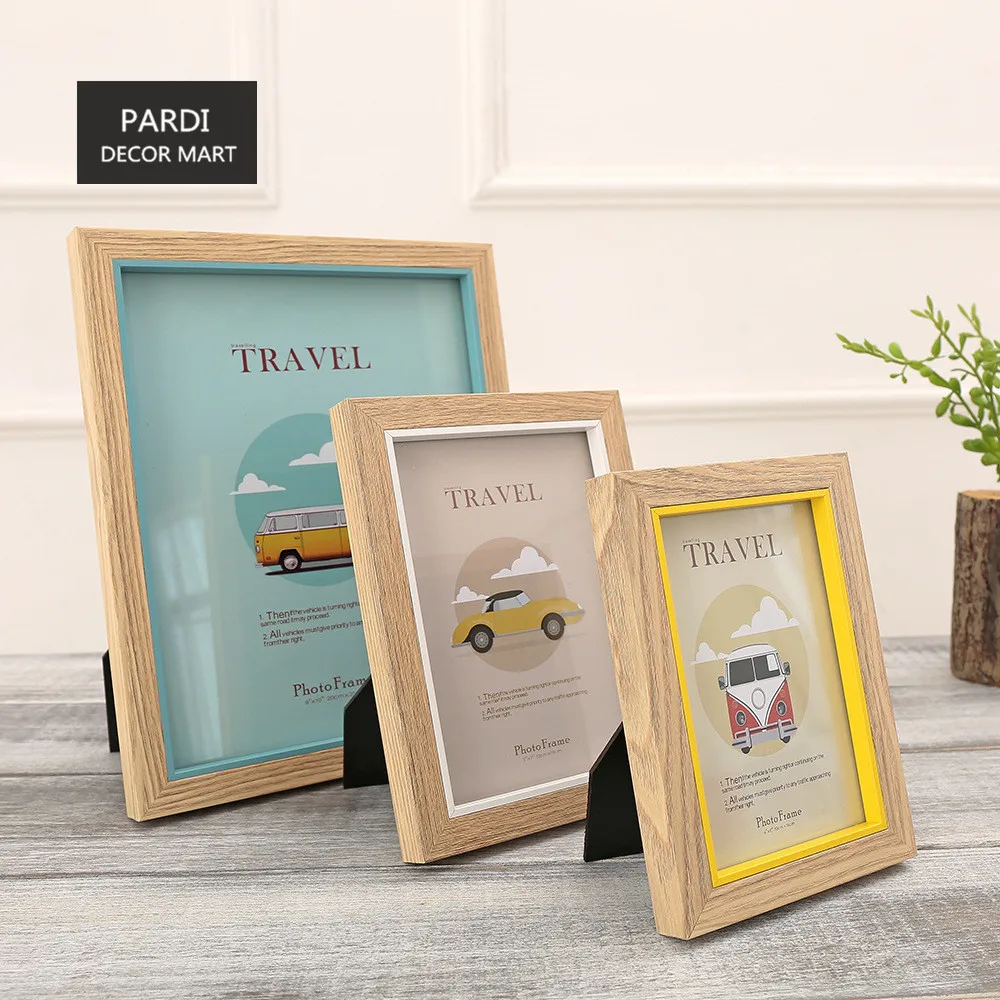 

6inch, 7inch, 10inch Blue Yellow 3 piece set wood photo frame home decoration 1set/lot