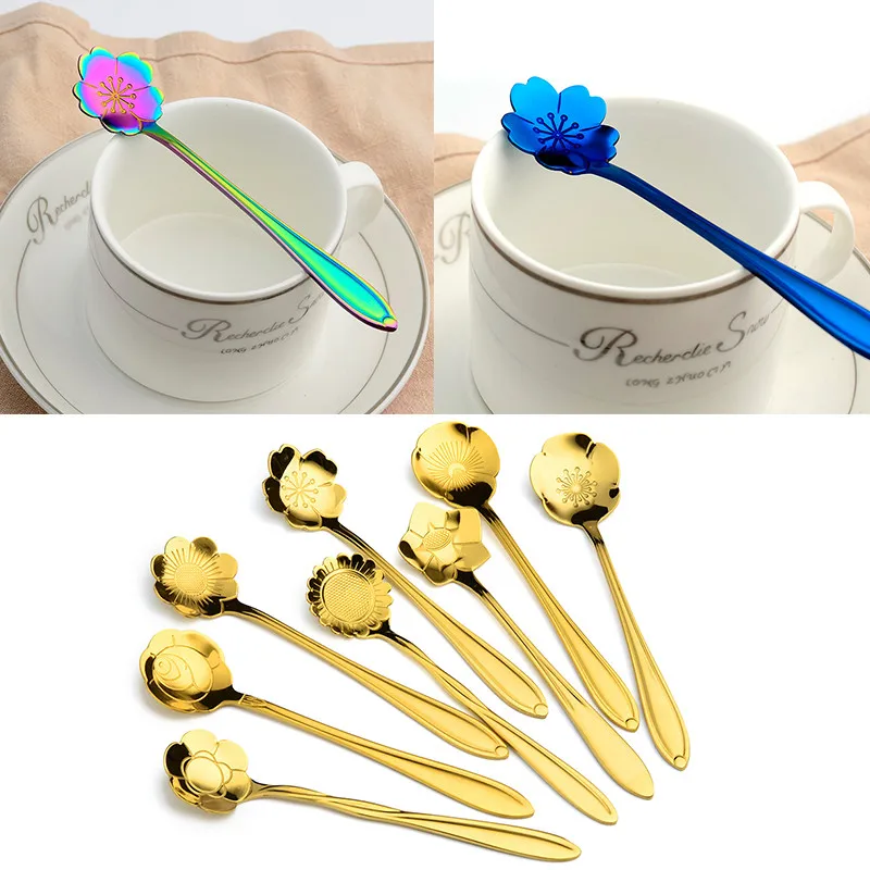 

Aihogard 8pcs/lot Coffee Sugar Spoons Creative Stainless Steel Ice Cream Dessert Tea Spoon Flower Shape Elegant Tableware Set