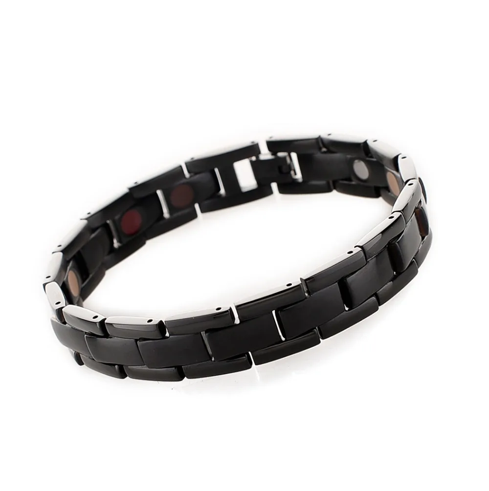 

Fashion 4 in 1 Mens Titanium Bio Nagetive Ion Power Germanium Magnet Hologram Energy Magnetic Bracelet Health Balance Benefits
