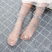 Блеск Для женщин Носки для девочек модные шелковые волна точка женские короткие носки блестящие Harajuku мягкой дамы Смешные Носки для девочек прозрачные эластичные Эротические чулки для женщин