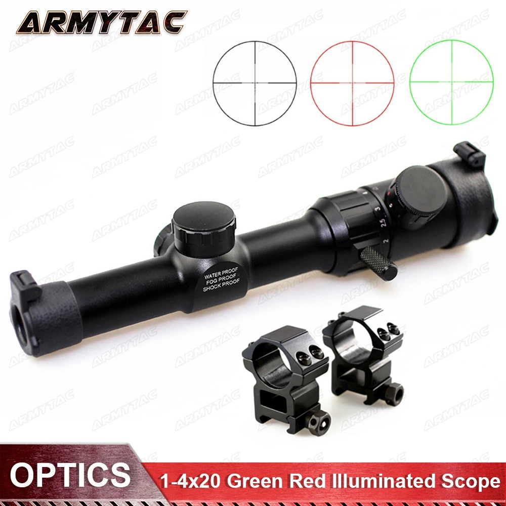 

Hunting Air Rifle scope Green Red Illuminated 1-4x20 Range Finder Reticle Rifle scope Sight with Scope caza 25.4mm Rail Mount