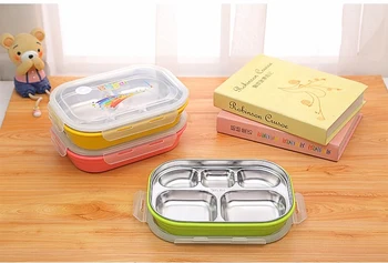 

Free Shipping stainless steel frame bento lunch box pupil insulation sealing Korean snack box children five more frames(00184)