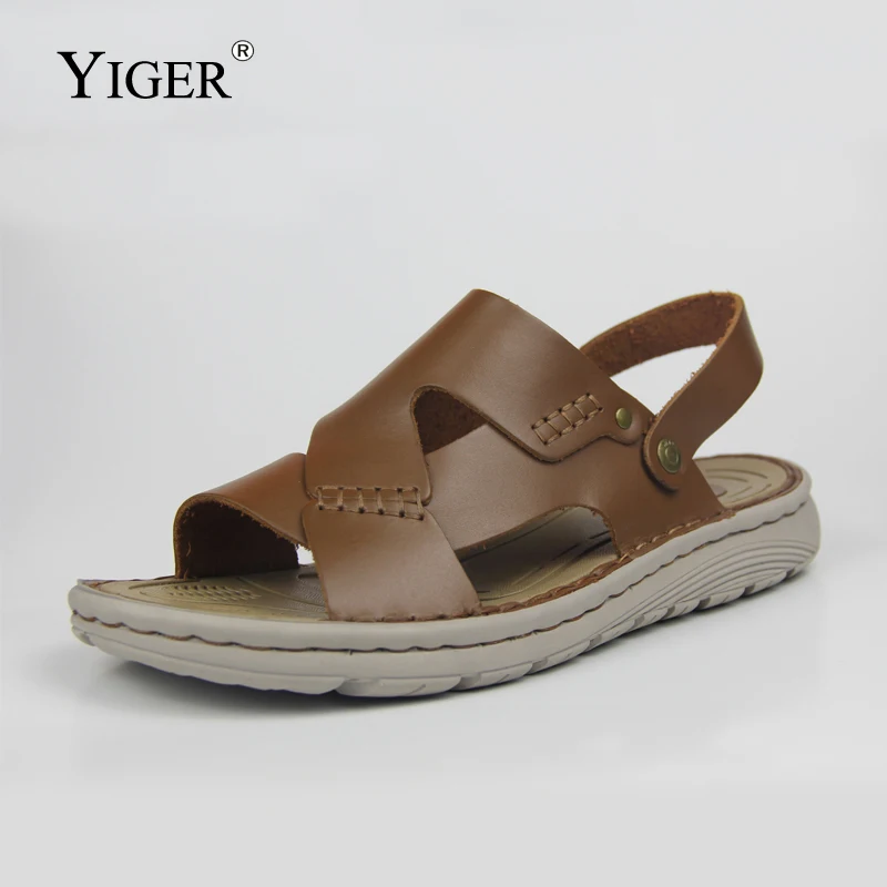 

YIGER New Men sandals man beach slippers genuine leather handmade male casual outside sandals men's leisure Rome sandals 287