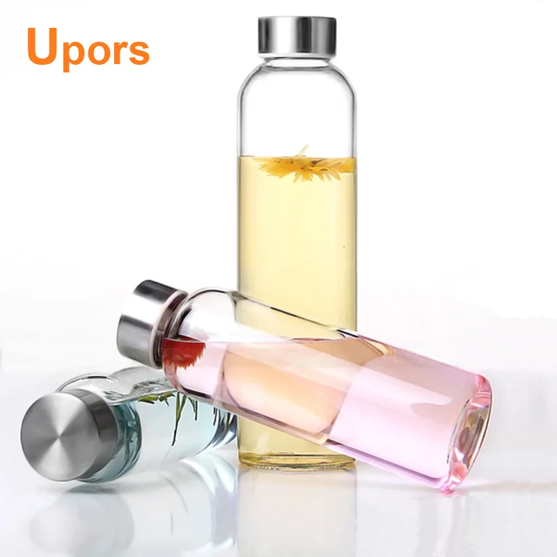 Upors Brand 550ml Sport Style Glass Water Bottle Portable Bicycle Tour Solid Transparent Office Bottle