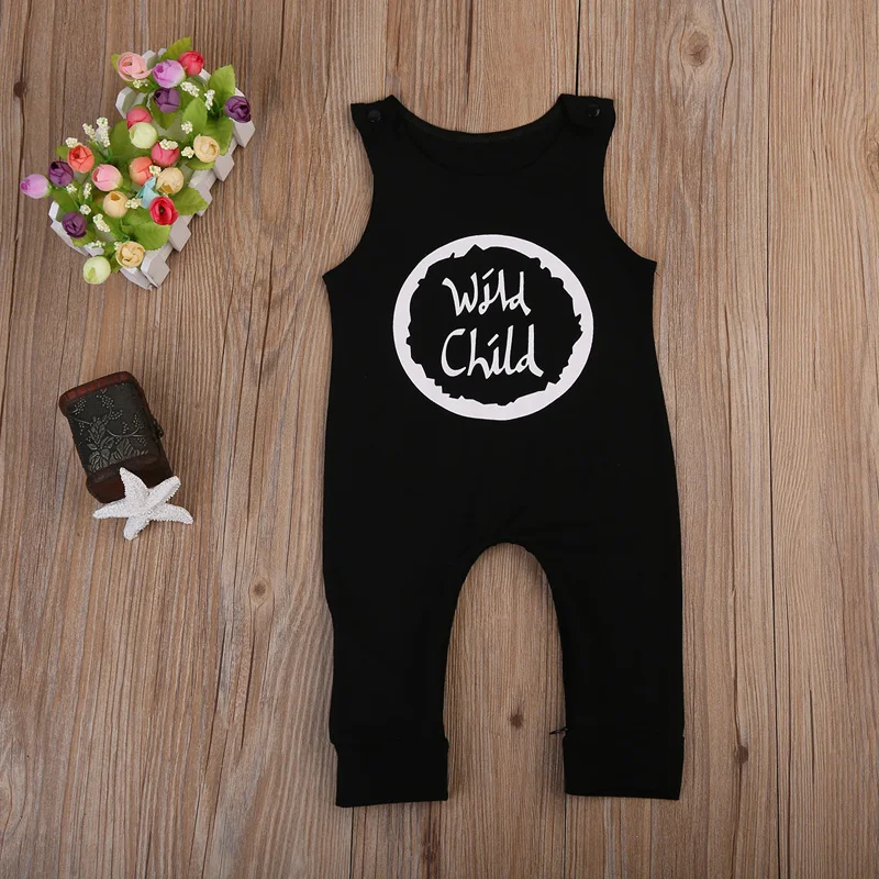 

New 2017 Summer Lovely Newborn Baby Boys Girls Rompers Sleeveless Letter Jumpsuit Casual Outfit Infant Clothes