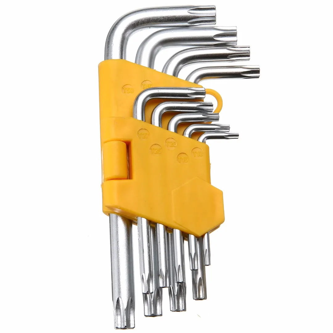 

9pcs/set Durable Wrench Extra Long Set Auto Anti Tamper Proof Torx Star Hex Key Wrench L-Shape Styling T10-T50