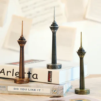 

New Building Iran Mudeita Metal Crafts Architectural Models Creative Tower Miniature Figurines Home Office Decor Birthday Gifts