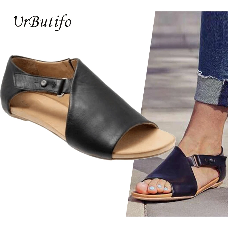 

UrButifo Women Sandals Flat Casual Women Shoes Open Toe Summer Sandals Women 2019 Buckle Ladies Footwear Chaussures Femme