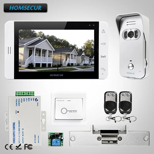 HOMSECUR 7\ Video Door Entry Security Intercom+Monitor for House/Flat:L1:TC021-S Camera(Silver)+TM703-W Monitor(White)+Lock