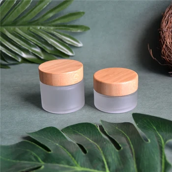 

Empty Cosmetic Clear Frosted Glass Face Cream Jar and Wood grain cover 30g Makeup Packaging Container Wholesale