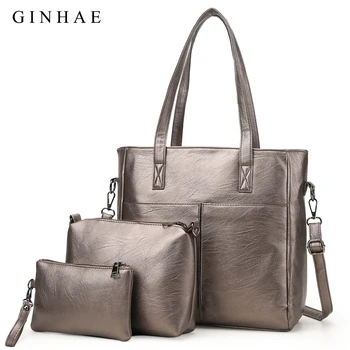 

Luxury 3Pcs/Set Women Bag Handbags Female Large Capacity Top-handle Shoulder Bags Soft PU Leather Crossbody Bags For Women 2018