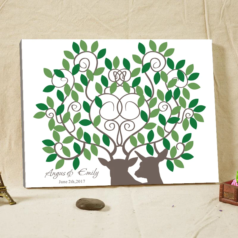 

Canvas Printing Customized Signature Guestbook Wood Fingerprint Tree Guest Book Wedding Gifts for Guests Antelope Pattern