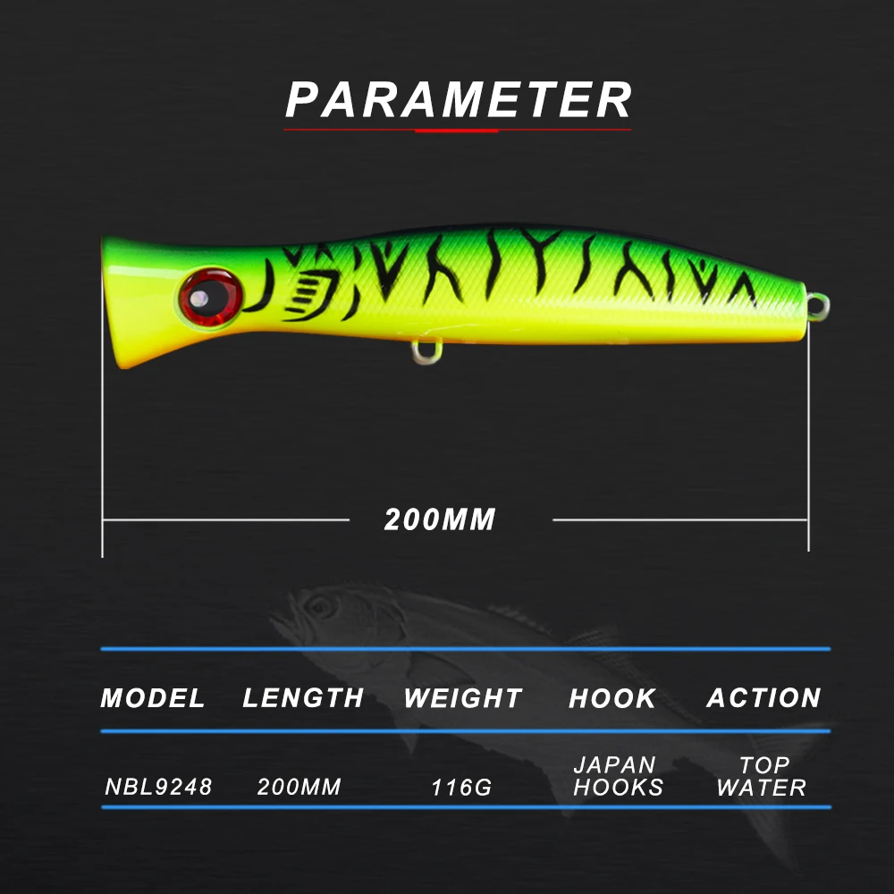 Noeby Большая Поппер морская приманка Попперс морская рыболовная жесткая приманка 200 мм 115,2 г 8 цветов Топ вода abs пластик