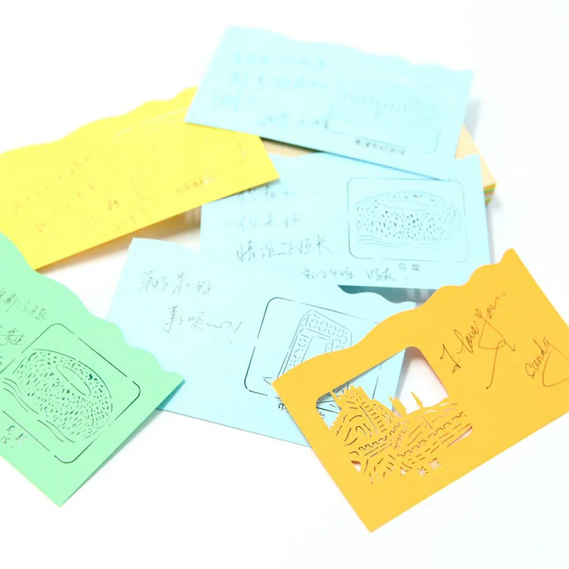 

40 Sheet Mix Color Hollow Laser Cut Chinese Architecture Paper Marker Memo Pad Note Bookmark Stationery Business Souvenir Gift