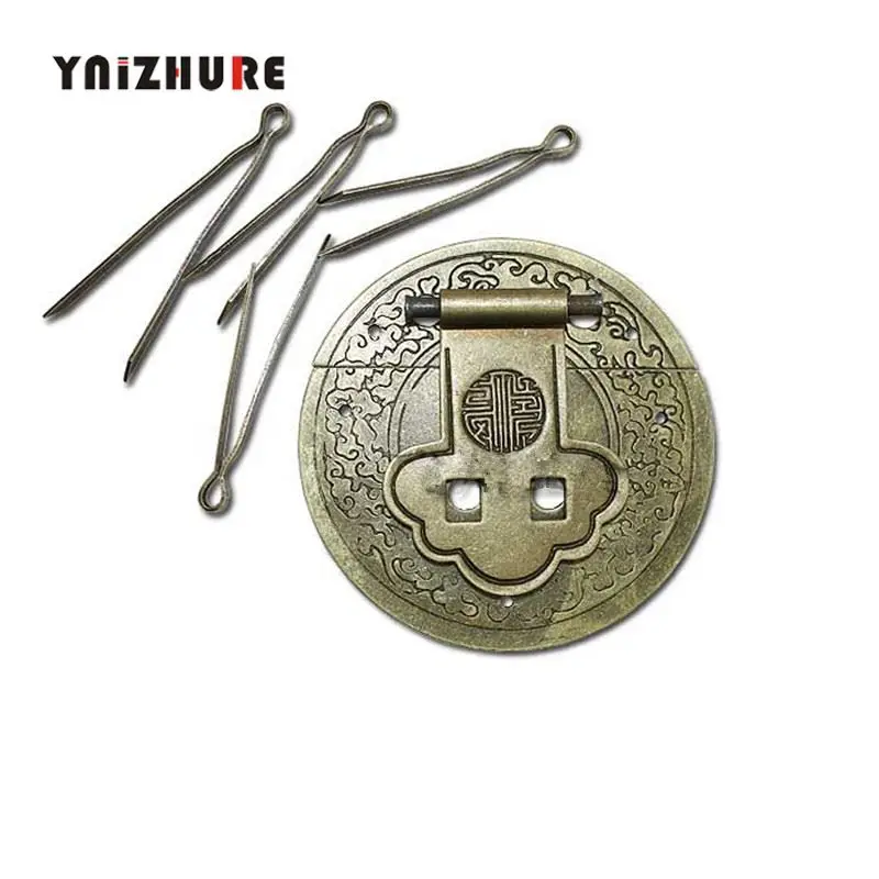 

Antique Chinese Furniture Hardware Brass Flower Handle Lock Hasp Jewelry Wooden Box Locking Buckle Hasp Lock Latch for Furniture