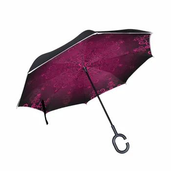 

110cm 2-3persons C-Hook Self-Defense Reflective Neon Car Umbrella Windproof Reverse Umbrella Double Layer Inverted Stand Parasol