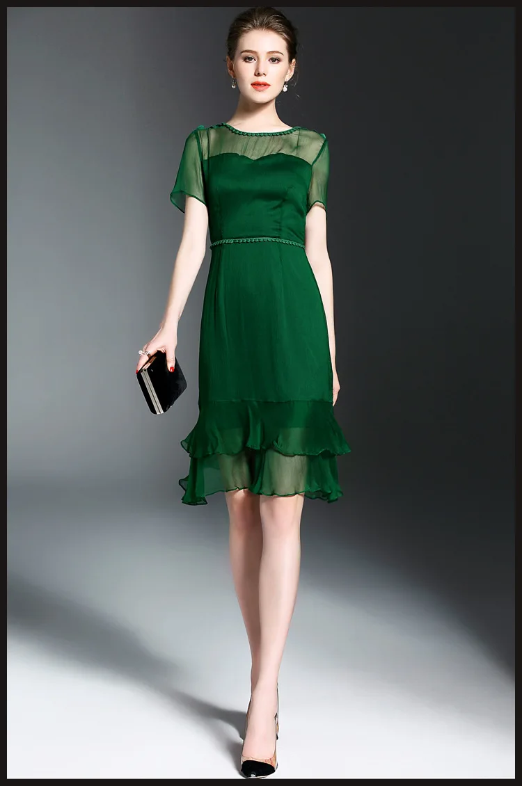 2017 New Women Spring Party Elegant Temperament Solid Color Silk Leaves