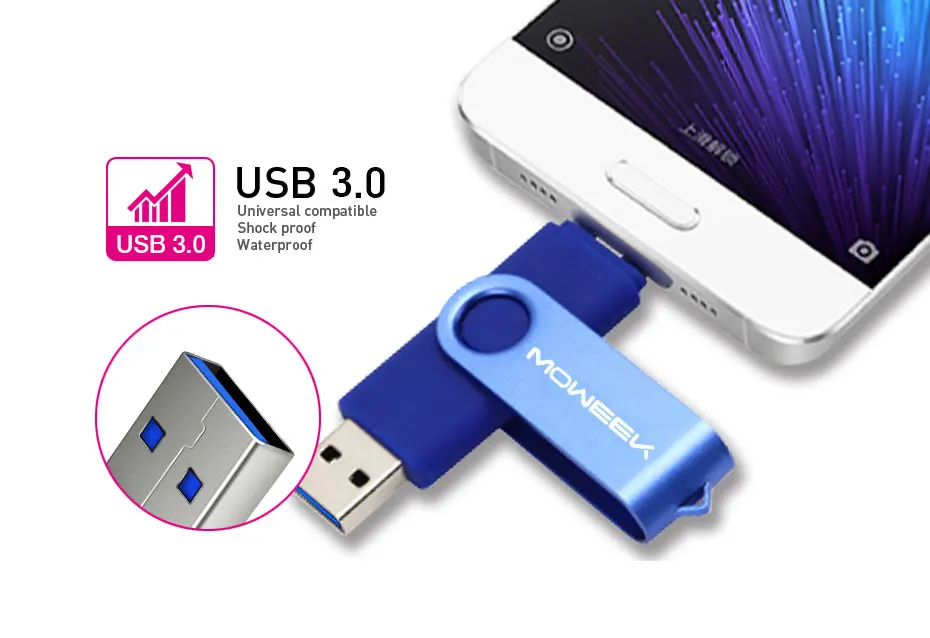 Moweek USB 3,0 OTG USB флэш-накопитель для Android смартфон 8 Гб оперативной памяти, 16 Гб встроенной памяти, 32 ГБ, 64 ГБ, 128 ГБ флэш-накопитель высокой скорости cle USB флеш-накопитель