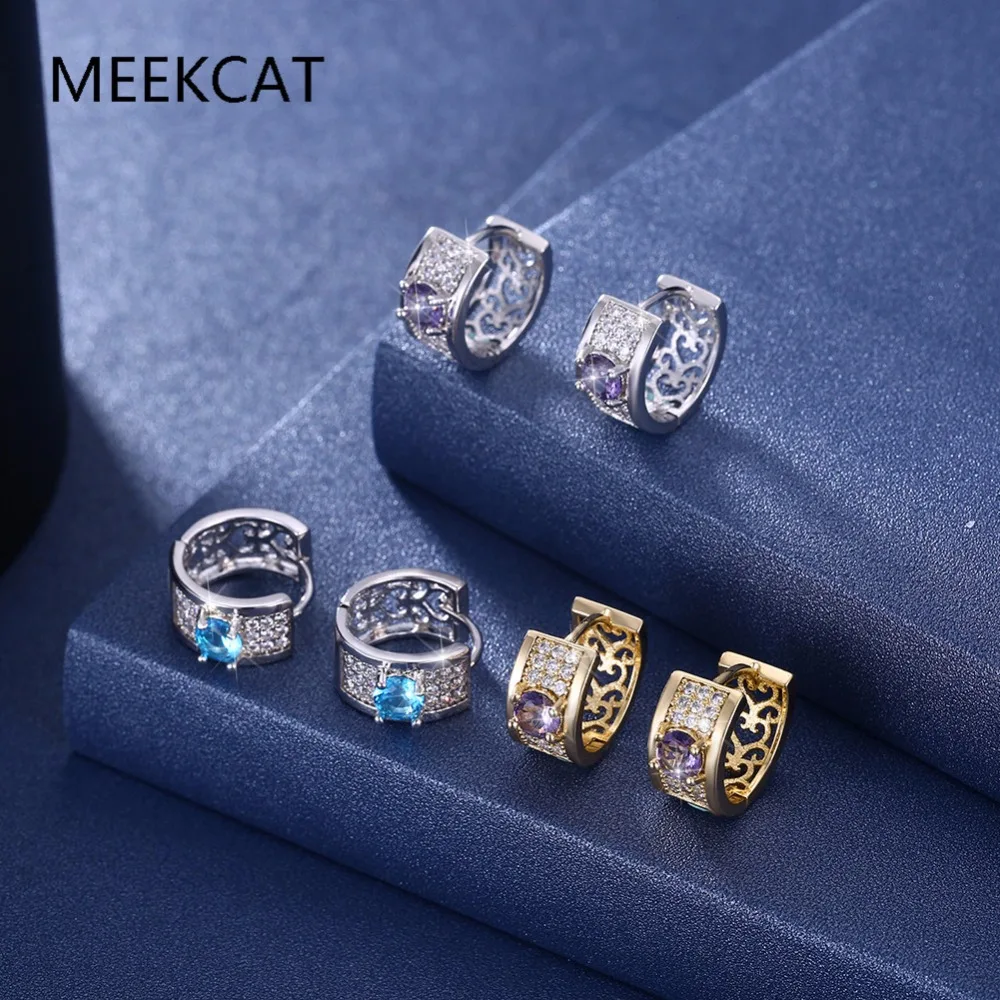 

MEEKCAT Fashion Silver Color Classic Earrings Womens CZ Zircon Beautiful hoop earrings For Women Ladies Birthday Party Gift