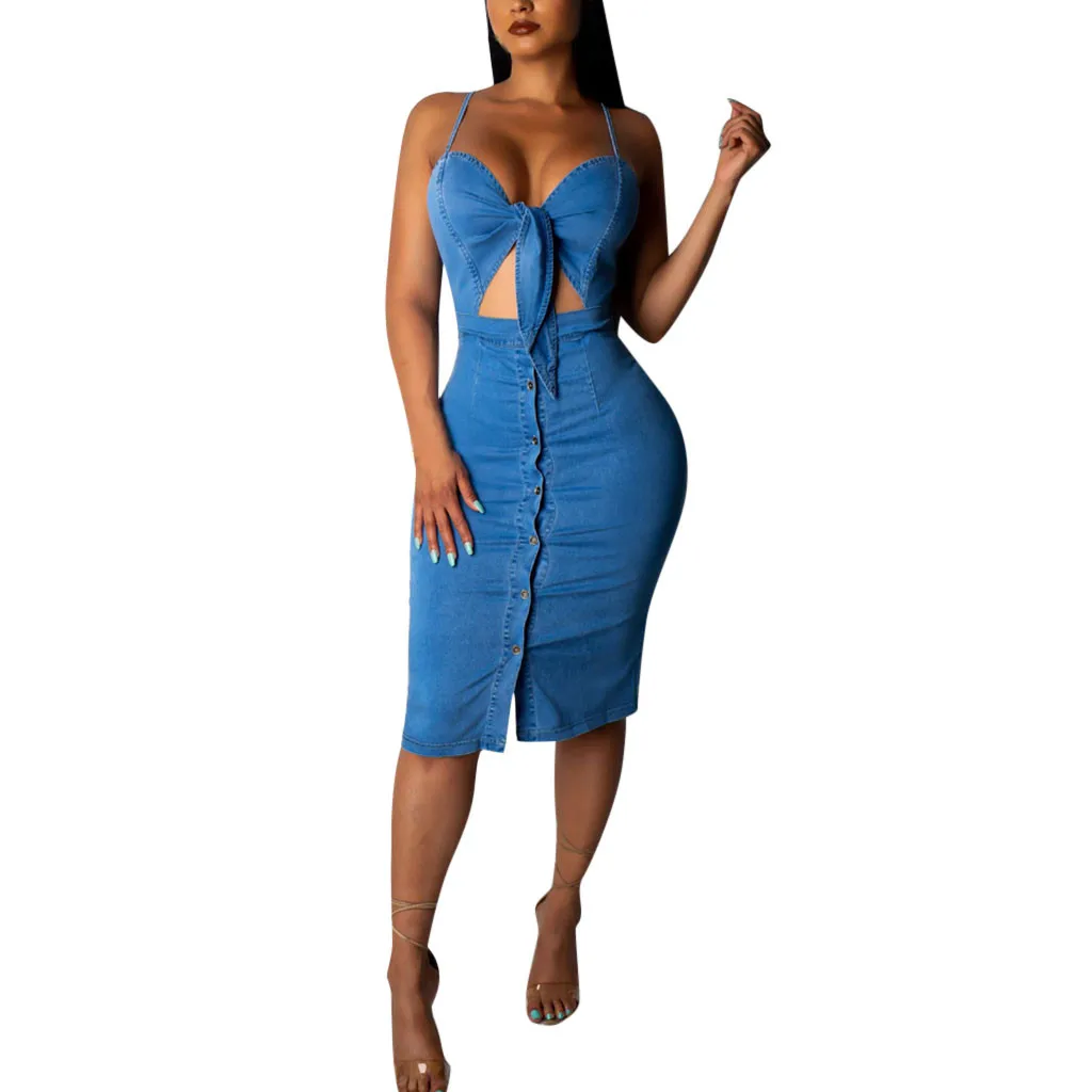 

JAYCOSIN clothes dress Women Pocket Lace One shoulder Sleeveless Knee-Length Sheath Spaghetti Strap Hollow Out Dress