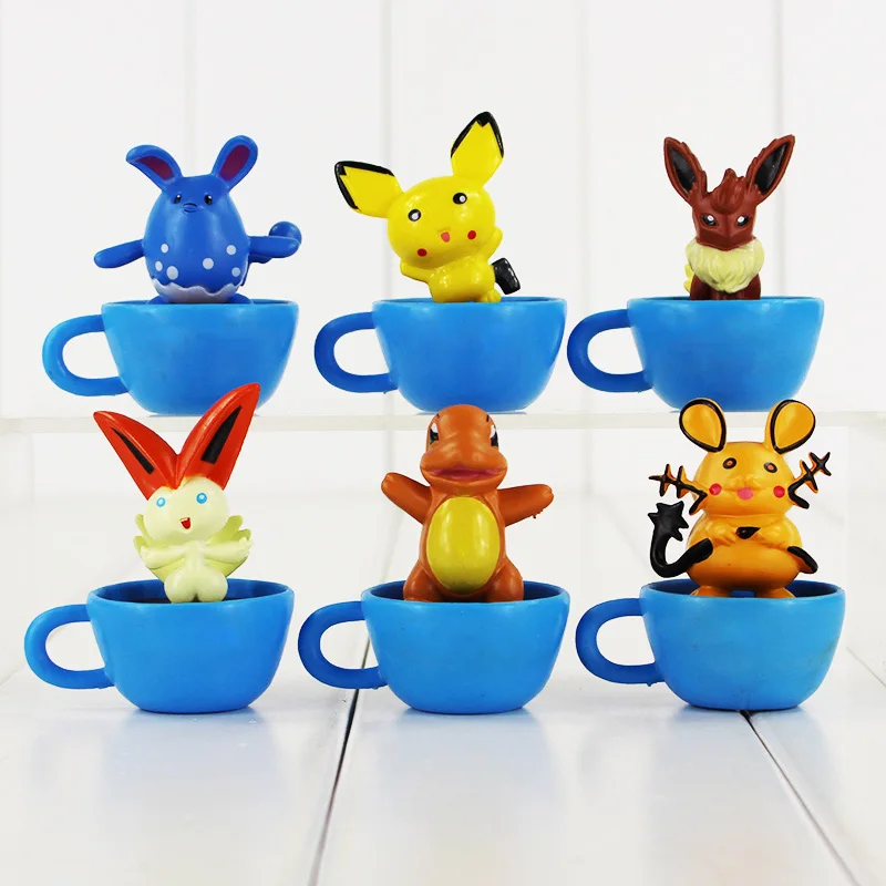 

6pcs/lot Anime Cute Mini ball Figure Eevee Pichu Charmander Azumarill Dedenne with Cup Kawaii Decorations