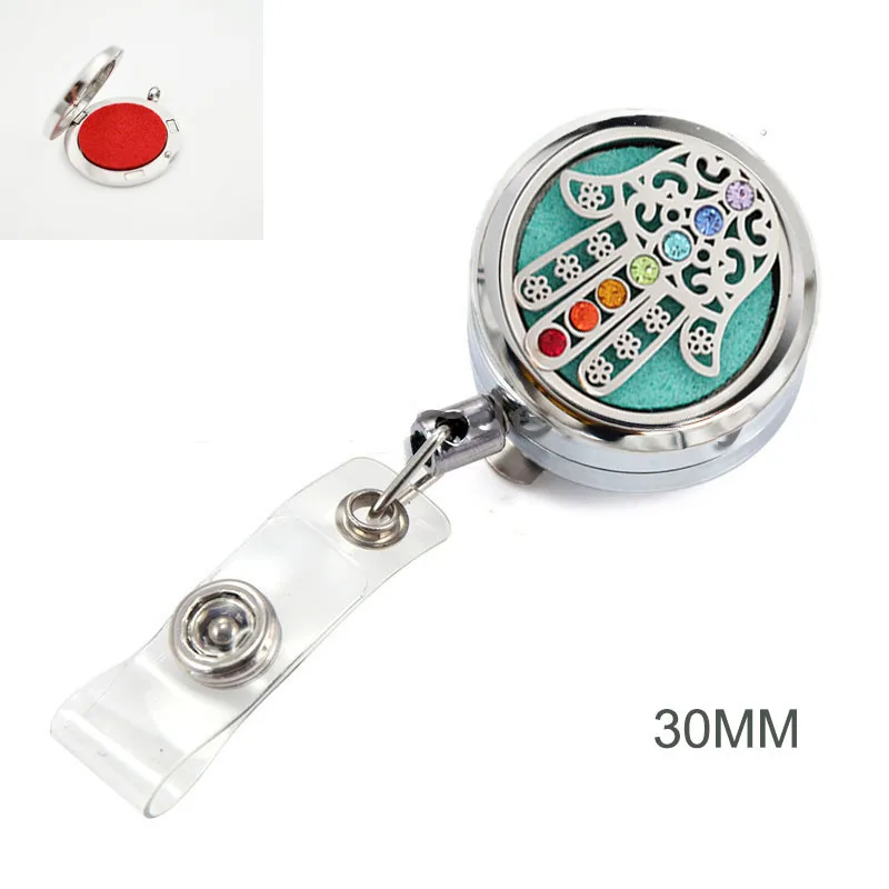

Silver Rhinestone Fatima's Hand Essential Oil Locket ID Badge Holder Stainless Steel Stretchable Eyeglass Holder