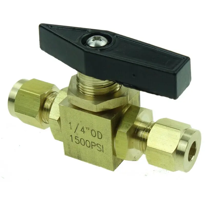 

Brass Instrument 2 Way Ball Valve Double Ferrule Fitting 1/4" OD 1500 psi