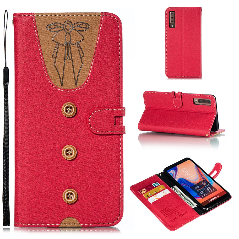 Стильная перекидная книжка чехол для телефона для samsung Galaxy A3 A5 A6 A8 A7 A9 S8 S9 S10 Lite Plus с галстук-бабочка с карманом для карт