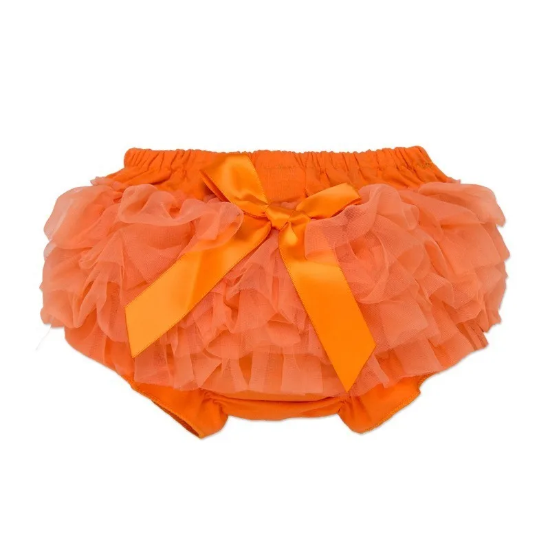 Милые шорты для маленьких девочек хлопковые многослойные шифоновые гофрированные однотонные шорты для новорожденных детские трусики для подгузников шорты с бантом - Цвет: Orange
