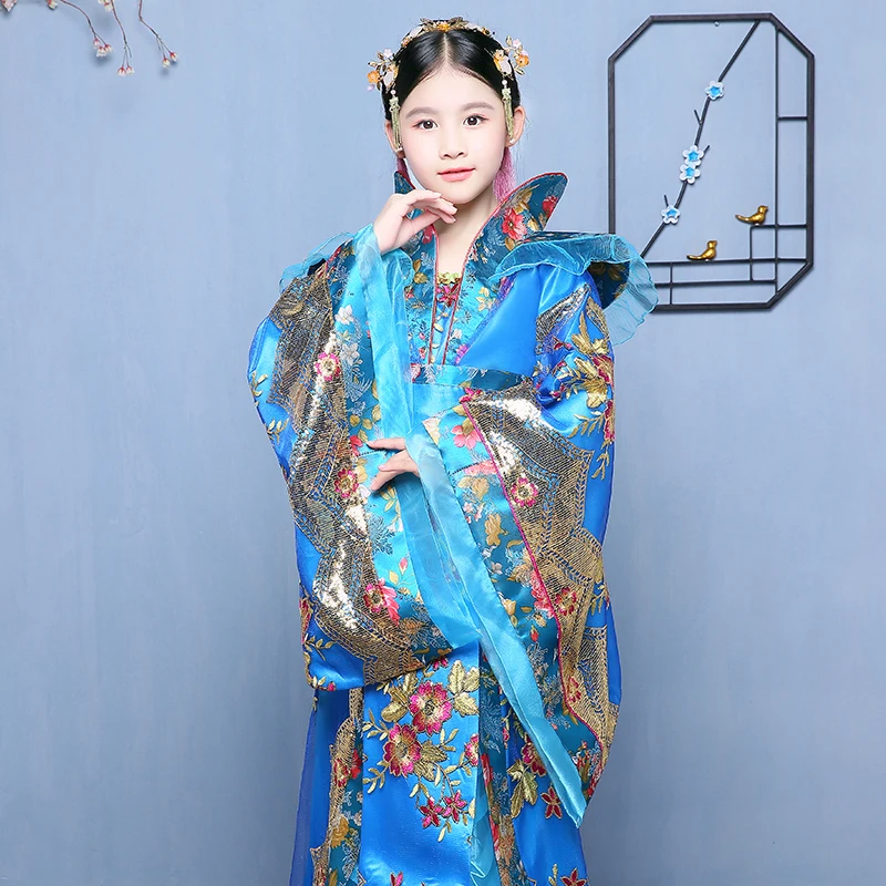 Древние китайские костюмы принцессы династии Тан; платье королевы ханьфу для девочек; Национальный костюм феи; сценическое платье; костюм для народных танцев