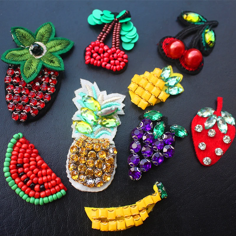 

AHYONNIEX 1PC mixed Beaded diamond pineapple fruits fabric patches Shiny decal clothes sticker DIY bags and Clothing Accessories