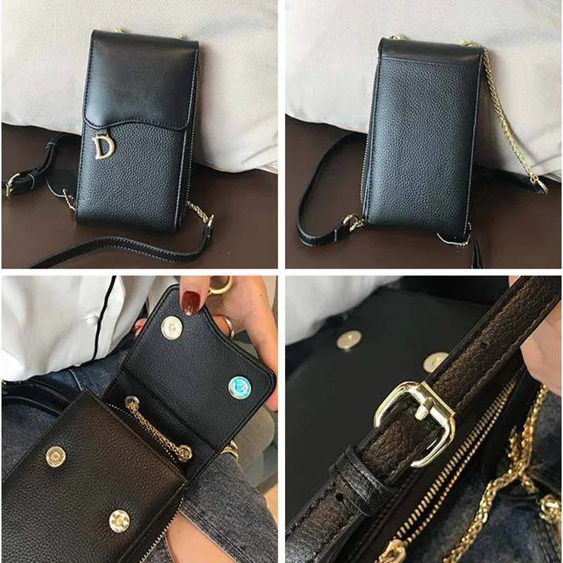 CICICUFF Genuine Leather Women Mobile Phone Bags Fashion Small Purse Female Chain Buckle Mini Shoulder Messenger Bag for IPhone