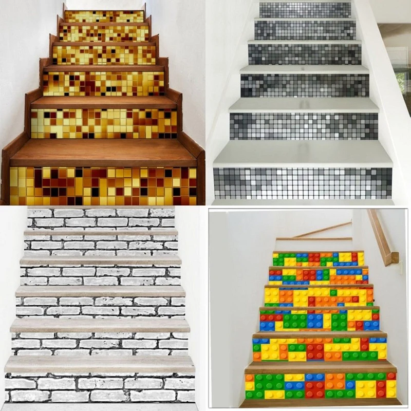 6Pcs/set 3D Self-adhesive  Vinyl Staircase Stair Riser Floor Sticker Wall Decal