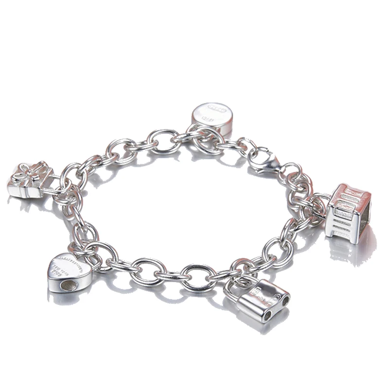

CHAMSS 925 Sterling Silver Heart & Key Tiff Bracelets Love Letter Fashion Rose Gold Color Women Charm Tiff Jewelry Free Shipping