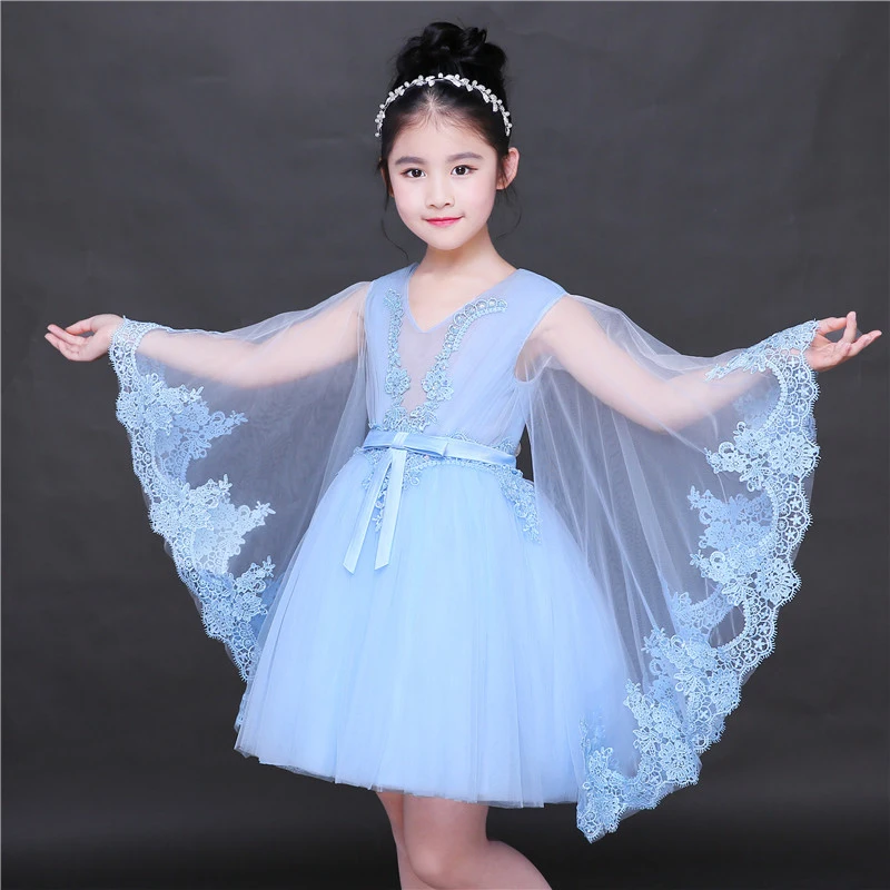 

Appliques Flower Girl Dresses Bow-knot V-neck Kids Pageant Dress Evening for Party Birthday Hollow Out Princess Dress B29