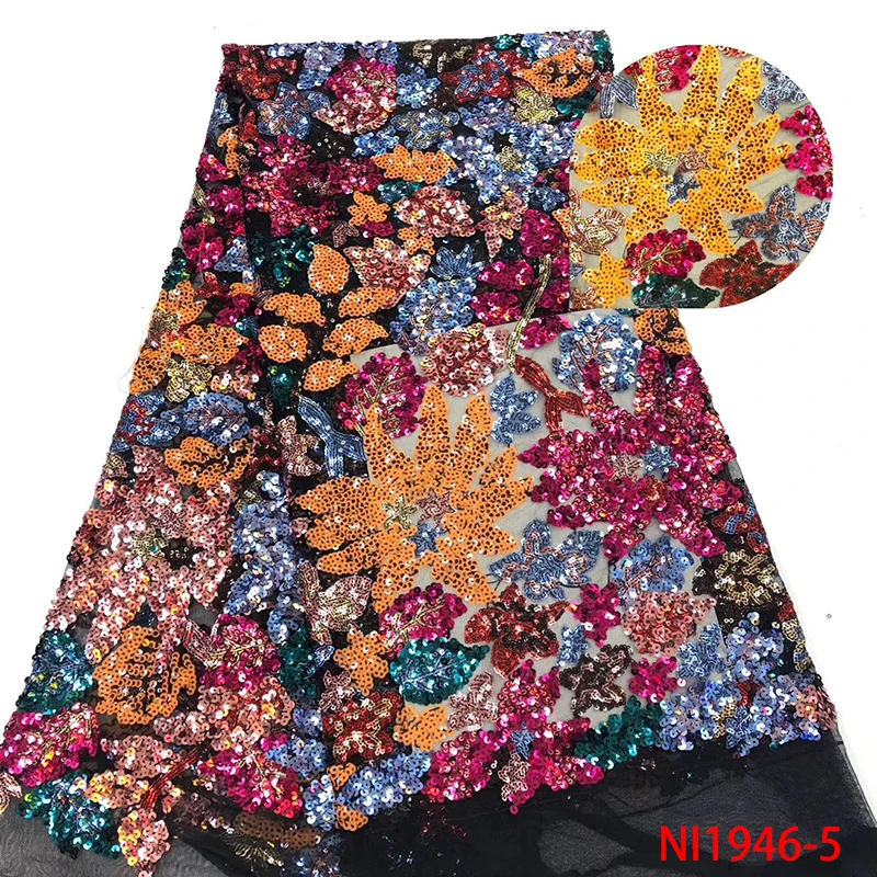 Nigerian Sequins Laces Fabrics Latest,Unique African Sequins Lace Fabric,High Quality Tulle Lace Fabric for Women KSNI1946-1