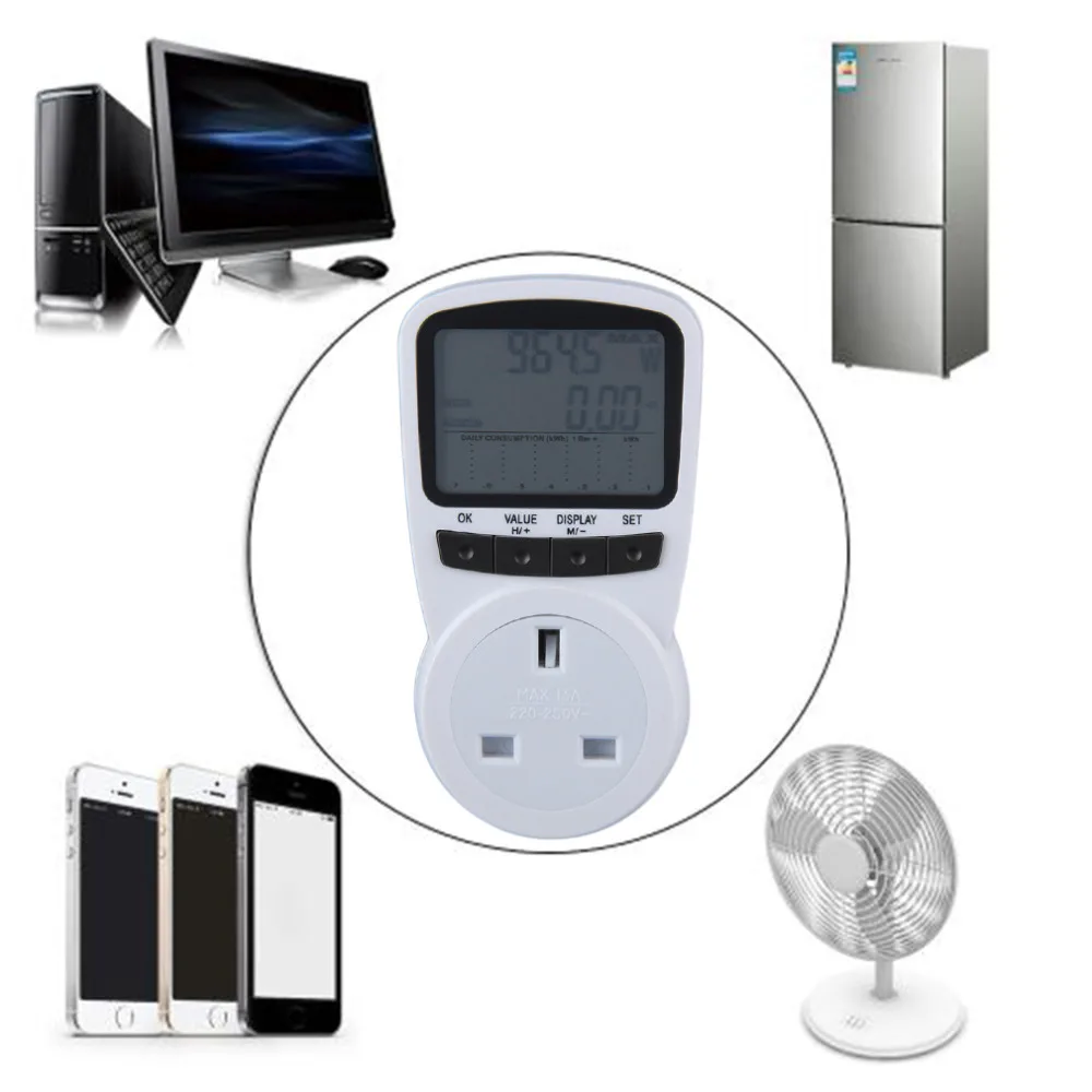 

TS-1500 Elektronische Energiemeter LCD Energy Monitor Plug-in Elektriciteit Meter voor UK Plug Monitor