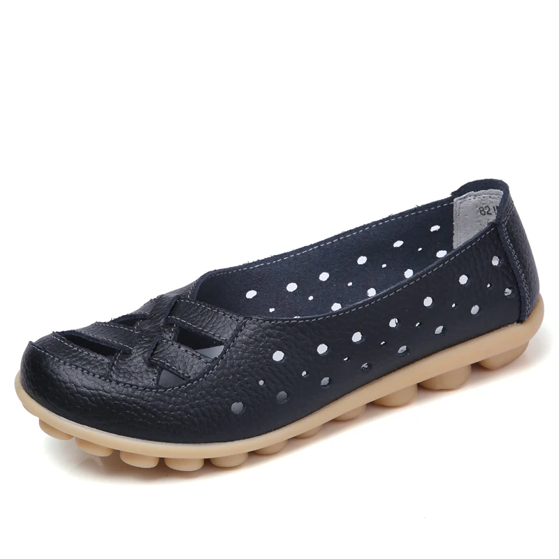 VTOTA Дамская обувь размер 43 Балетки на плоской подошве; обувь из натуральной кожи; удобные кожаные бабушка обувь Женская обувь без застежек женские ботинки на плоской подошве B33 - Цвет: Черный