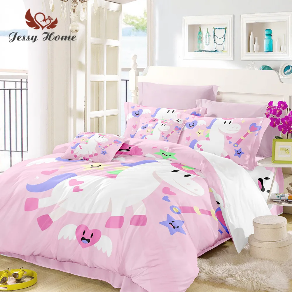 Unicorn Bedding Set Queen Size Pink Duvet Cover White Bed Set Bedclothes 3pcs US/AU/RU Size With