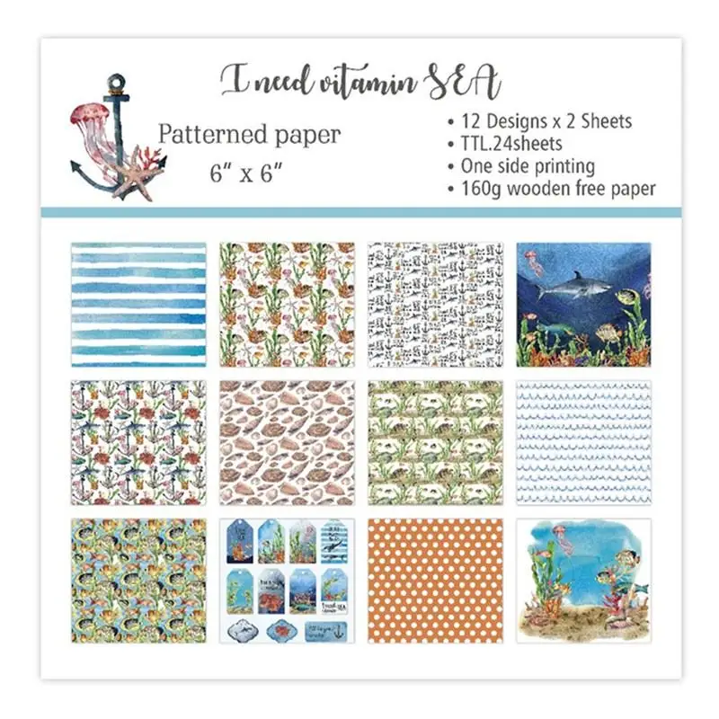 

24 sheets 6"X6" tell the ocean patterned paper Scrapbooking paper pack handmade craft paper craft Background pad