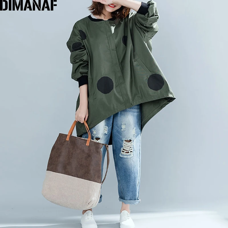 incredible  DIMANAF 2019 Autumn Winter Women Polka Dot Jacket Coat Big Sizes Cardigan Zipper Female Clothes Loo