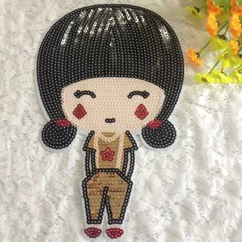 

20pcs Cartoon Girl Sequined Patch Glitter Patches For Clothing Garment Apparel Patchwork Appliques Badge parches para la ropa