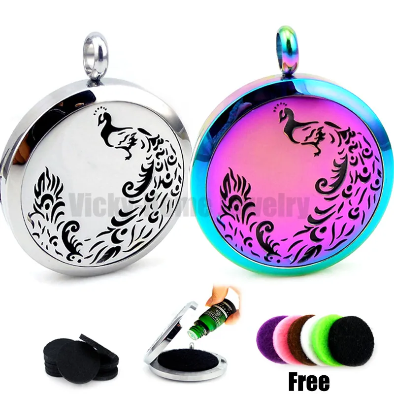 

New Arrival Peacock (30mm) Aromatherapy / Essential Oils Diffuser Locket Necklace with Pads Stianless Steel Auto Aroma Locket