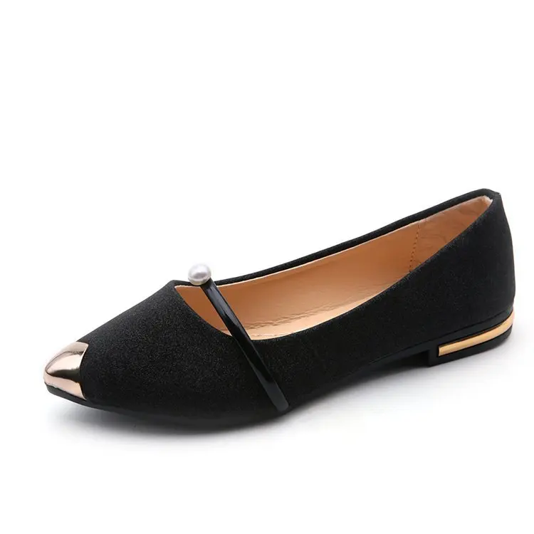 Métal Femmes Pour De Solide Noir Mocassins Appartements on Mode Slip Bout D'été Chaussures or Classiques Loisirs Pointu argent Décoration Décontracté Flock tvx4Tqt