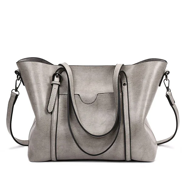 Женская сумка из воска масла, женские кожаные сумки, роскошные женские сумочки с карманом, женская сумка-мессенджер, Женская Большая Сумка-тоут - Цвет: Серый